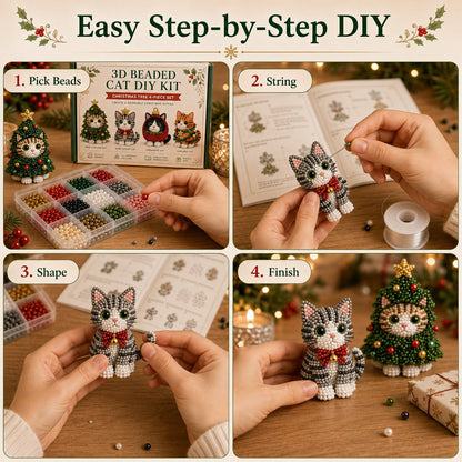 Premium 3D Beaded Christmas Cats DIY Kit | Luxury Flocked Canvas with Scratch-Resistant Non-Fading Pearl Beads DIY Holiday Decor & Step-by-Step Guide