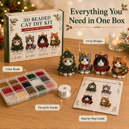 Premium 3D Beaded Christmas Cats DIY Kit | Luxury Flocked Canvas with Scratch-Resistant Non-Fading Pearl Beads DIY Holiday Decor & Step-by-Step Guide