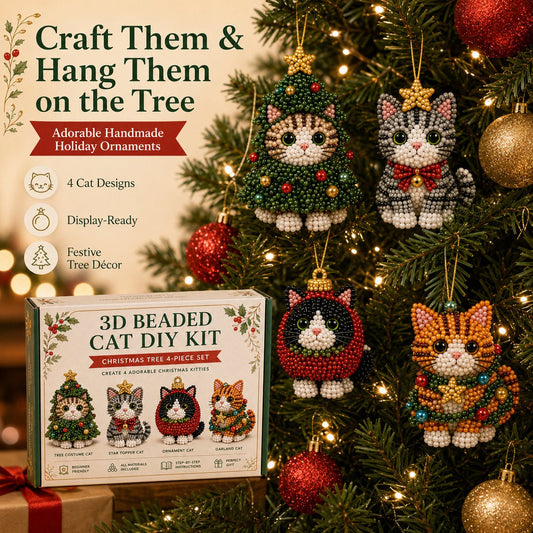 Premium 3D Beaded Christmas Cats DIY Kit | Luxury Flocked Canvas with Scratch-Resistant Non-Fading Pearl Beads DIY Holiday Decor & Step-by-Step Guide