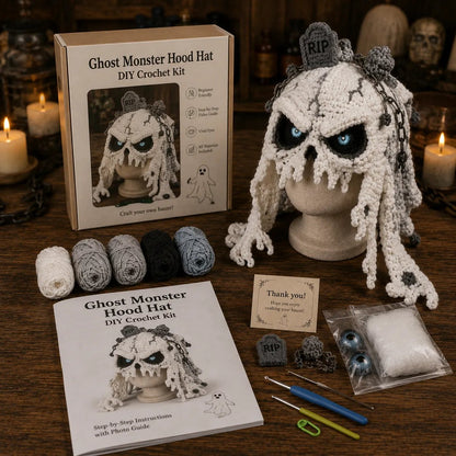 🔥 LAST DAY 49% OFF – 🎃 Halloween Monster Hood DIY Crochet Kit | Premium Soft Yarn Materials with Step-by-Step Guide DIY Handmade Wearable Character Hood 🧶🎭✨