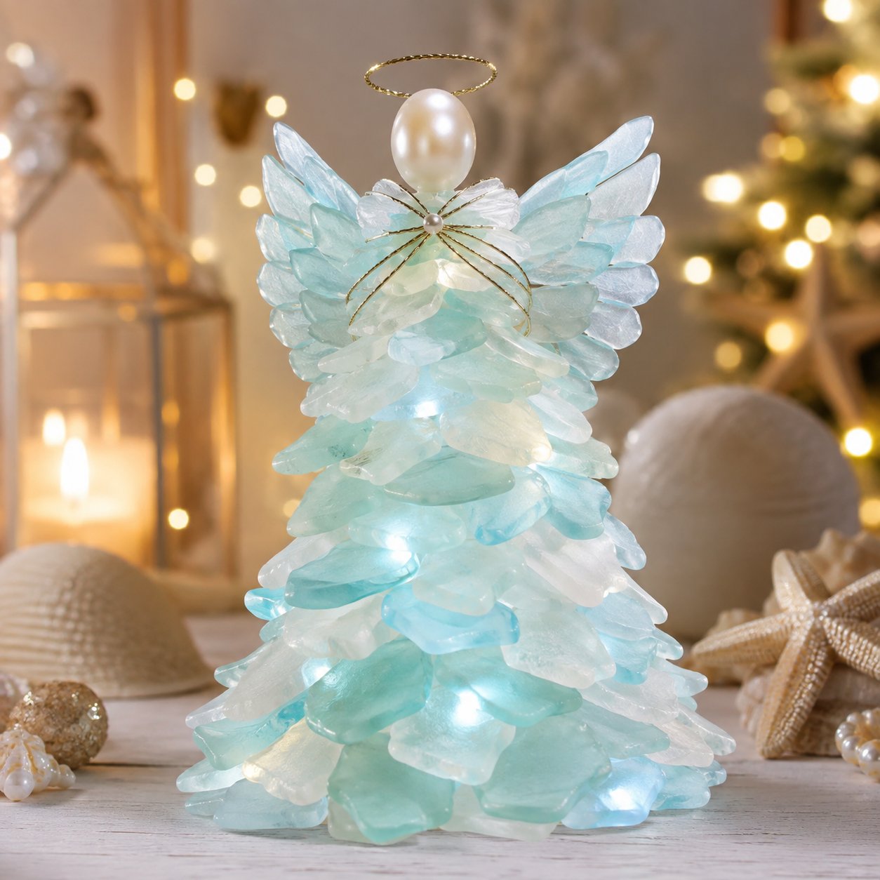 🎅DIY Lighted Sea Glass Santa Christmas Decor Kit | Complete Kit with Sea Glass Pieces, Warm Fairy Lights & Step-by-Step Guide Included 💕