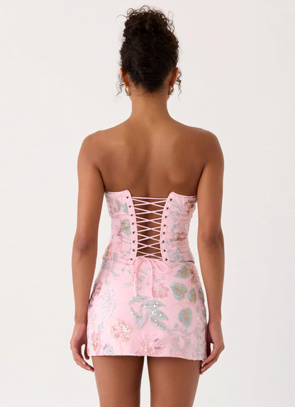 Solaire Strapless Corset Top - Pink