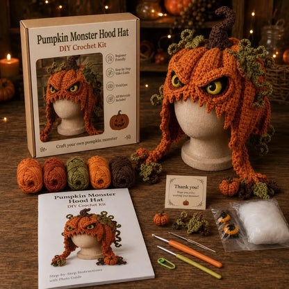 🔥 LAST DAY 49% OFF – 🎃 Halloween Monster Hood DIY Crochet Kit | Premium Soft Yarn Materials with Step-by-Step Guide DIY Handmade Wearable Character Hood 🧶🎭✨