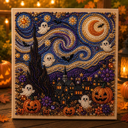 Premium 3D Pearl Halloween Wall Art Kit | Luxury Flocked Canvas with Scratch-Resistant Non-Fading Pearl Beads DIY Spooky Decor – Buy 2 Free Shipping