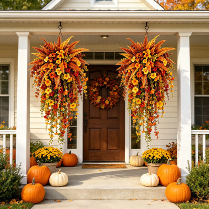 🍂Artificial Fall Harvest Hanging Basket – Autumn Porch & Door Decoration