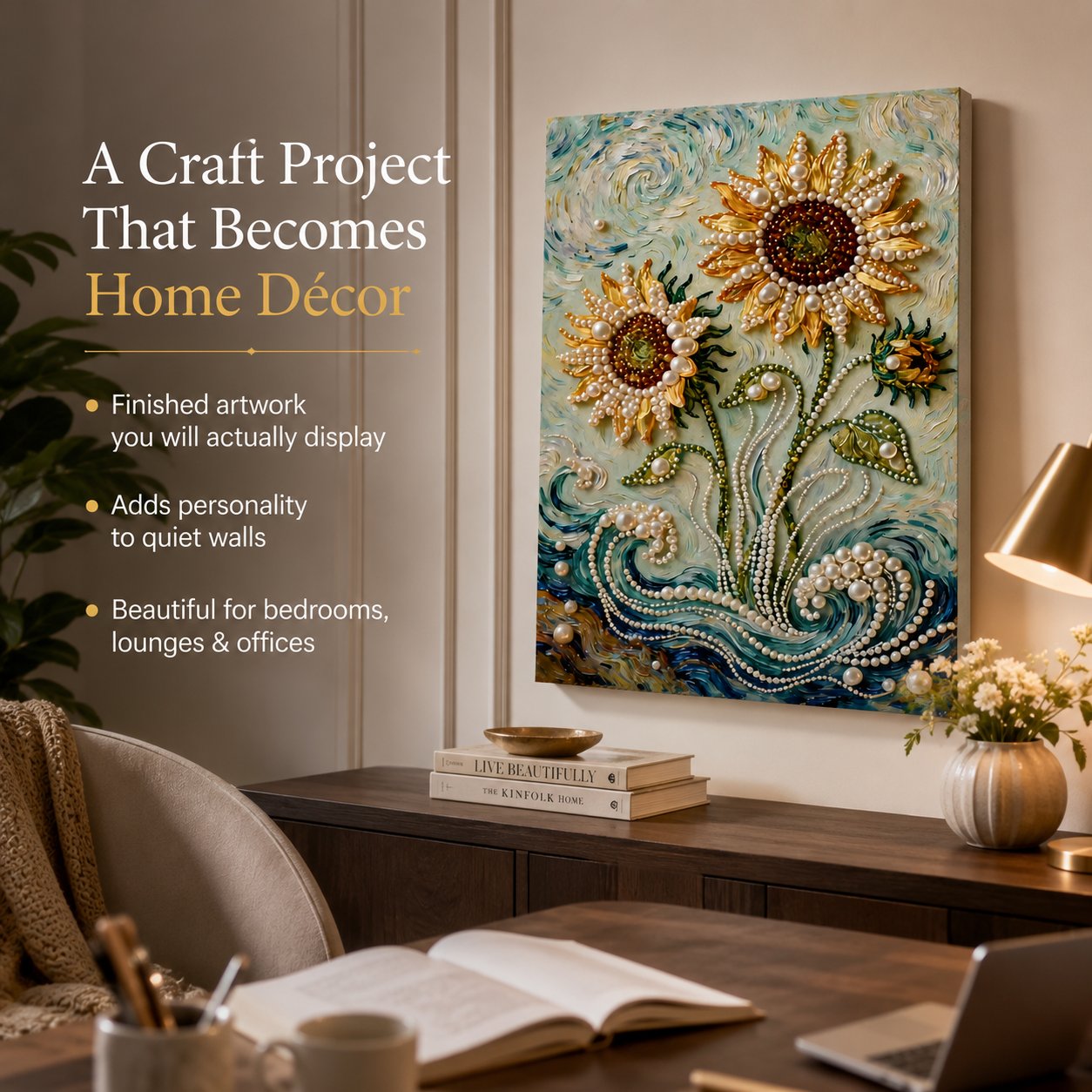 DIY Self-Adhesive Pearl Canvas Art for Elegant Wall Decor