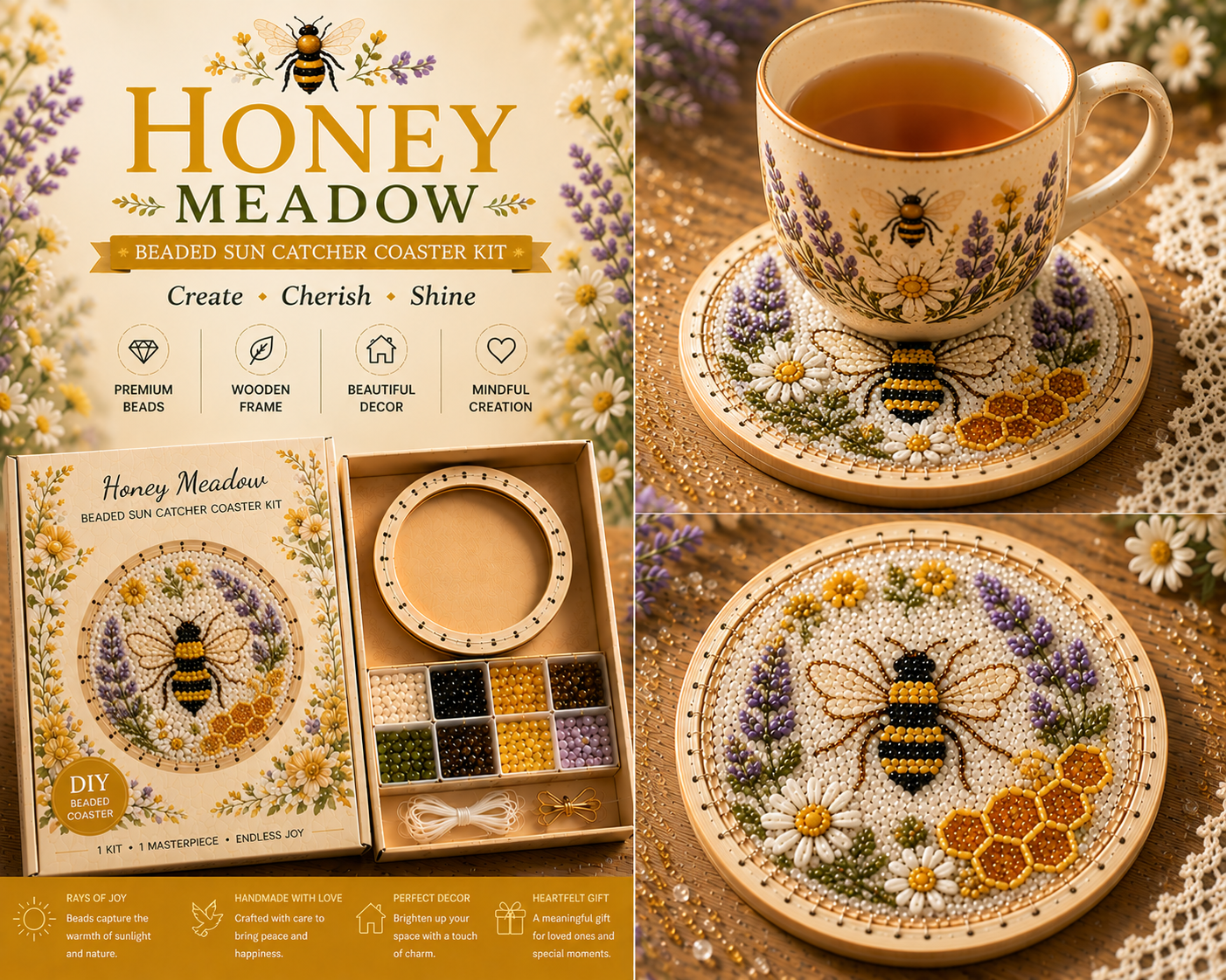🔥Last Day: BUY 3 GET 1 FREE🌸 Beaded Sun Catcher Coaster Kit Collection