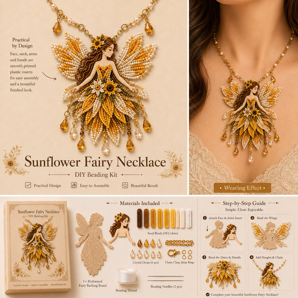 DIY Fairy Necklace Beading Kit, Seed Bead Jewelry Making Craft