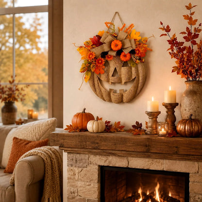 🎃 Lighted Burlap Pumpkin Wreath