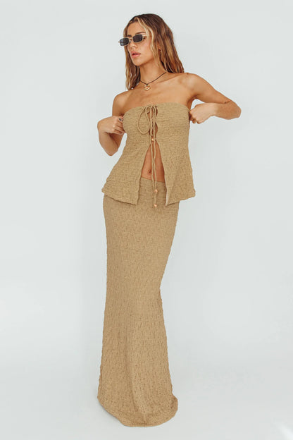 Kalei Textured Midi Skirt Brown