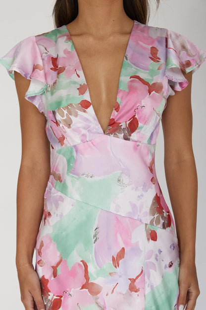 Jannet Keyhole Back Maxi Dress Floral Pink