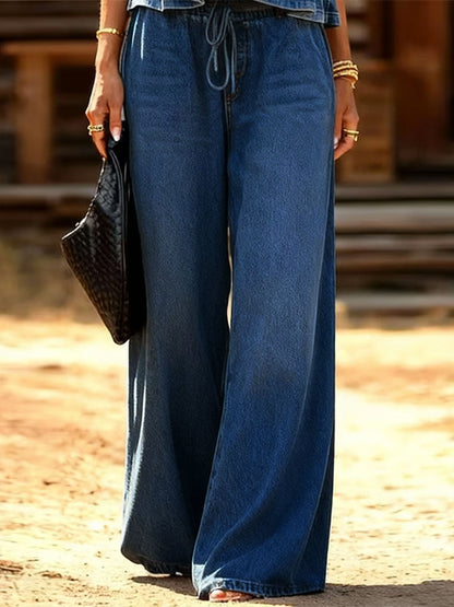 Women's Casual Loose-fit Wide-leg Jeans With Elastic Waist