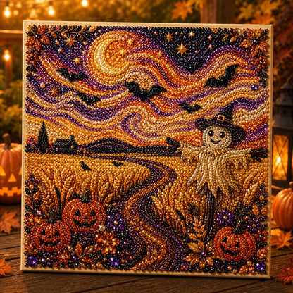 Premium 3D Pearl Halloween Wall Art Kit | Luxury Flocked Canvas with Scratch-Resistant Non-Fading Pearl Beads DIY Spooky Decor – Buy 2 Free Shipping