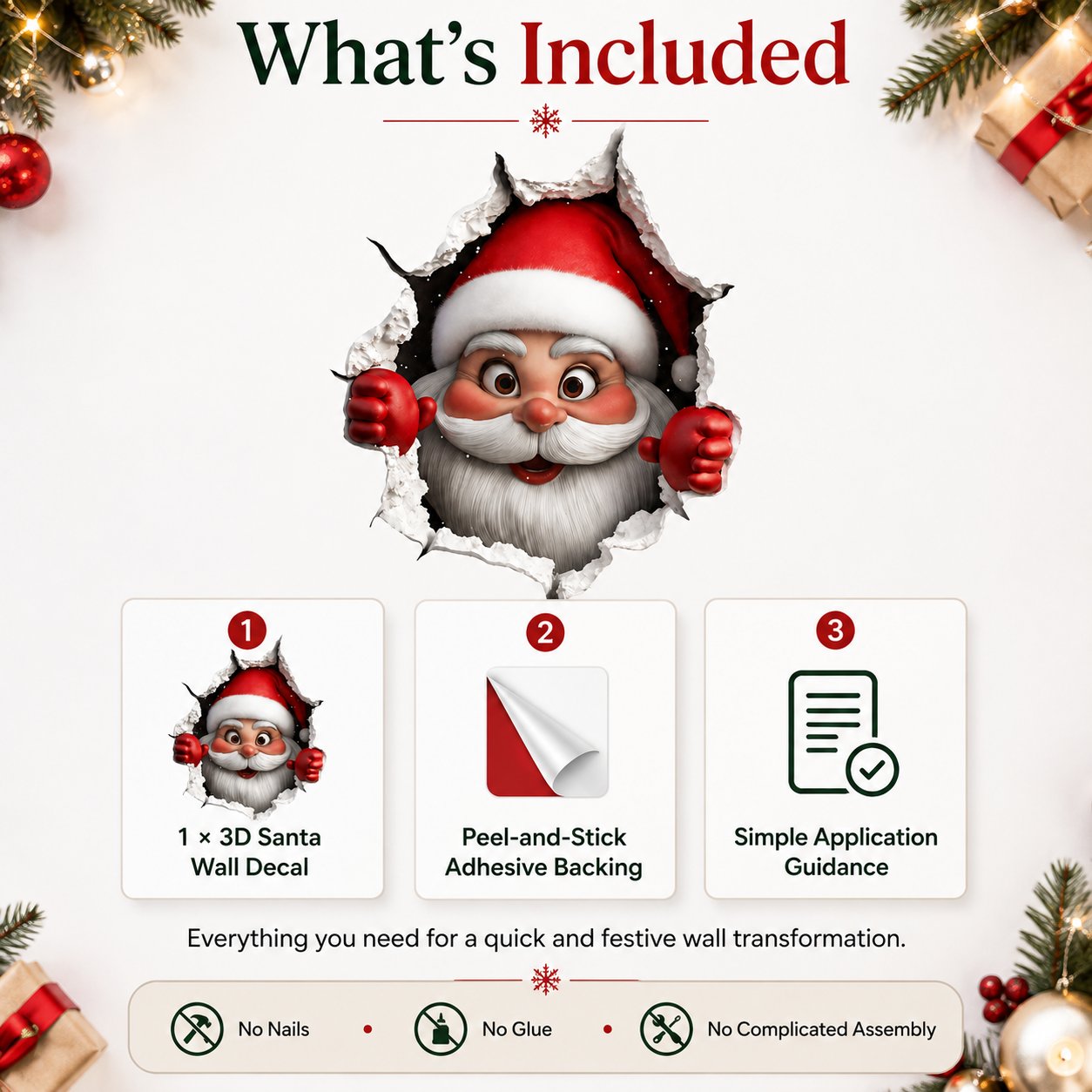 Creative 3D Christmas Santa Wall Sticker