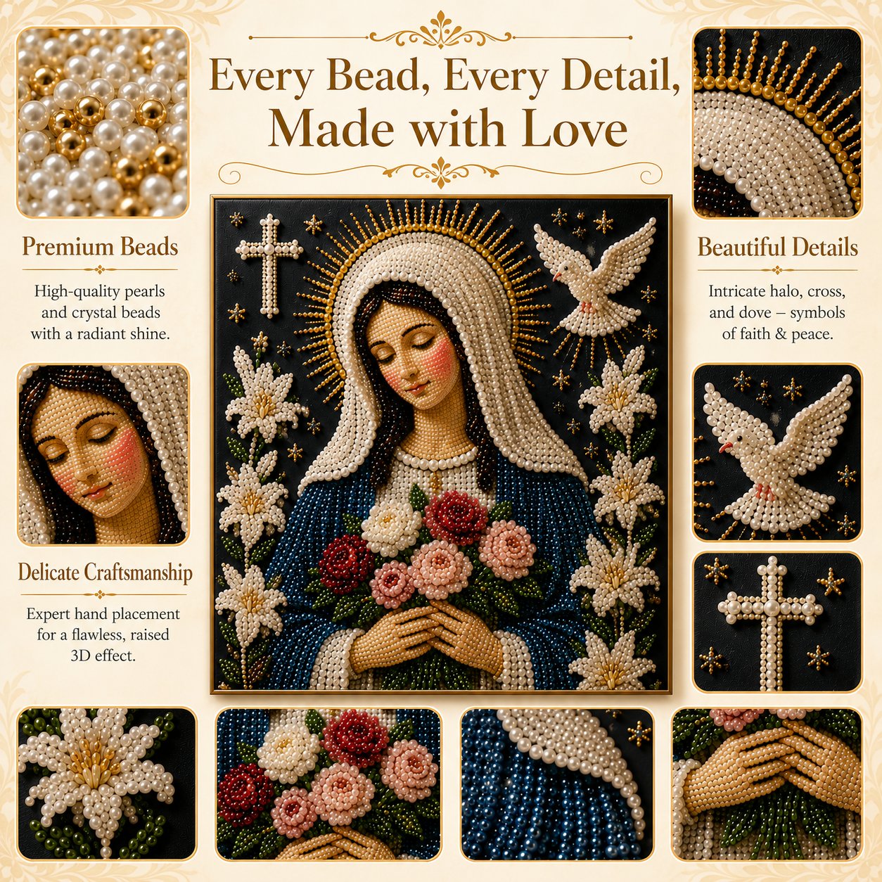 New Arrivals 49% OFF-2026  Divine Pearl Bead Virgin Mary Icon – A Peaceful DIY Faith Art Gift