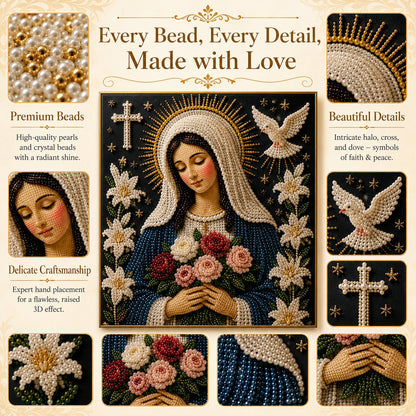 New Arrivals 49% OFF-2026  Divine Pearl Bead Virgin Mary Icon – A Peaceful DIY Faith Art Gift