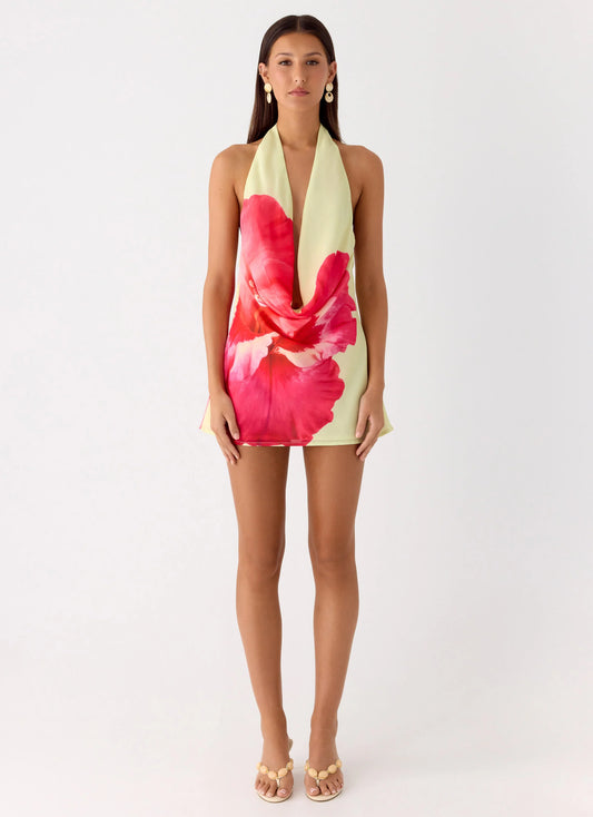Varindra Cowl Mini Dress - Yellow Floral Spritz