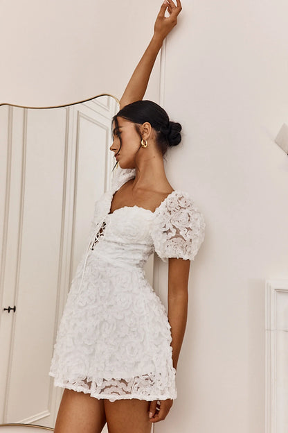 Imogen Laced Bodice Embellished Mini Dress Off White