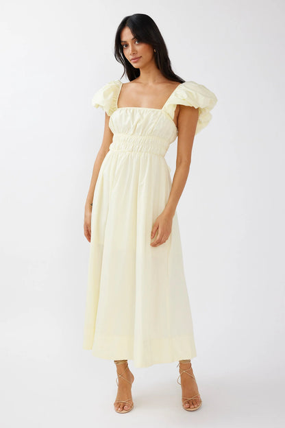 Rose Meadow Puffed Sleeve Midi Dress Banana