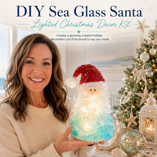 🎅DIY Lighted Sea Glass Santa Christmas Decor Kit | Complete Kit with Sea Glass Pieces, Warm Fairy Lights & Step-by-Step Guide Included 💕