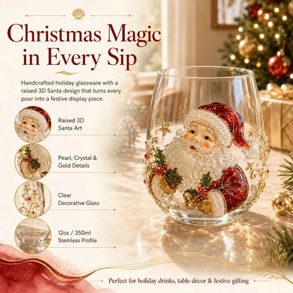 🎅🎄 3D Christmas Glass Art Cup | Luxury Raised Holiday Glassware for Drinks, Decor & Christmas Gifts 🎁