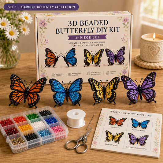 3D Beaded Butterfly DIY Kit – 4-Piece Butterfly Craft Set
