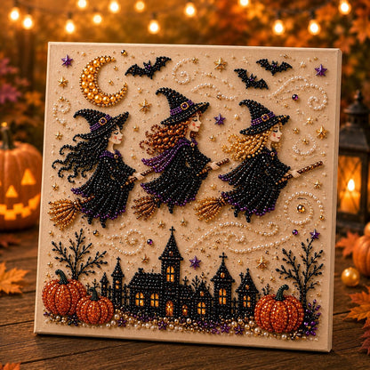 Premium 3D Pearl Halloween Wall Art Kit | Luxury Flocked Canvas with Scratch-Resistant Non-Fading Pearl Beads DIY Spooky Decor – Buy 2 Free Shipping