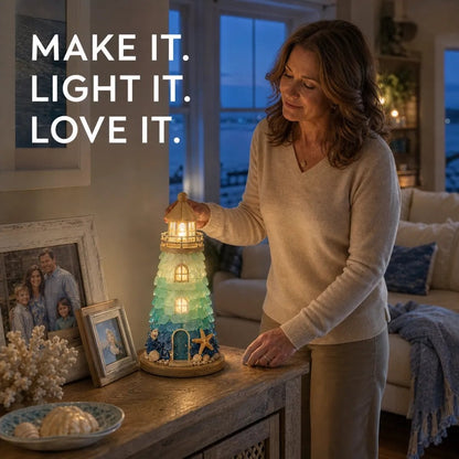 💙 DIY Sea Glass Lighthouse Kit – Light-Up Coastal Craft & Handmade Home Decor