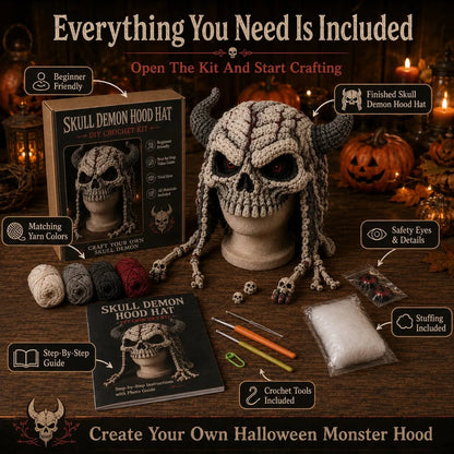 🔥 LAST DAY 49% OFF – 🎃 Halloween Monster Hood DIY Crochet Kit | Premium Soft Yarn Materials with Step-by-Step Guide DIY Handmade Wearable Character Hood 🧶🎭✨