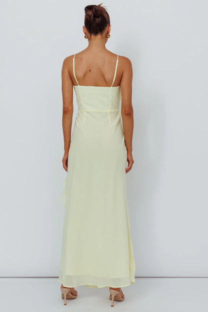 Jayna Ruffle Trim Split Dress Yellow
