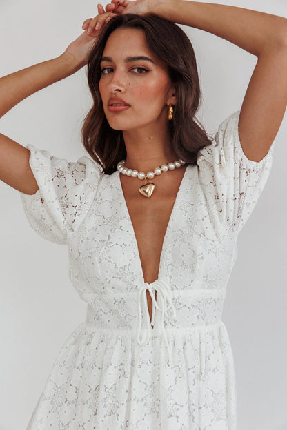 Sunday Kinda Love Puff Sleeve Lace Dress White