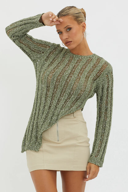 Evergreen Asymmetrical Hem Ribbed Knit Top Olive
