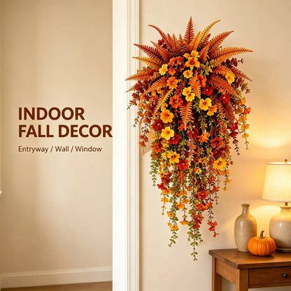 🍂ARTIFICIAL FALL HARVEST HANGING BASKET - AUTUMN PORCH & DOOR DECORATION