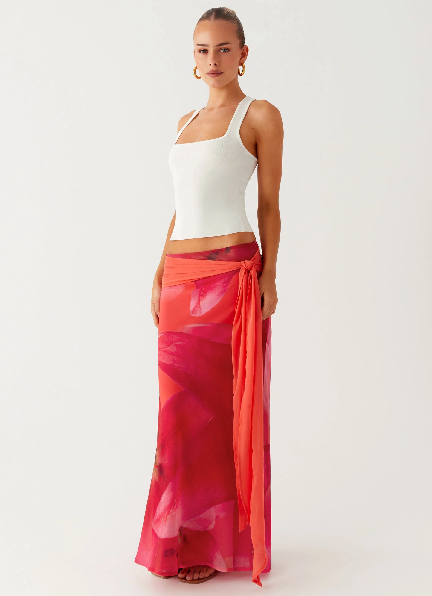 Raya Maxi Skirt - Peach Watermelon Flower