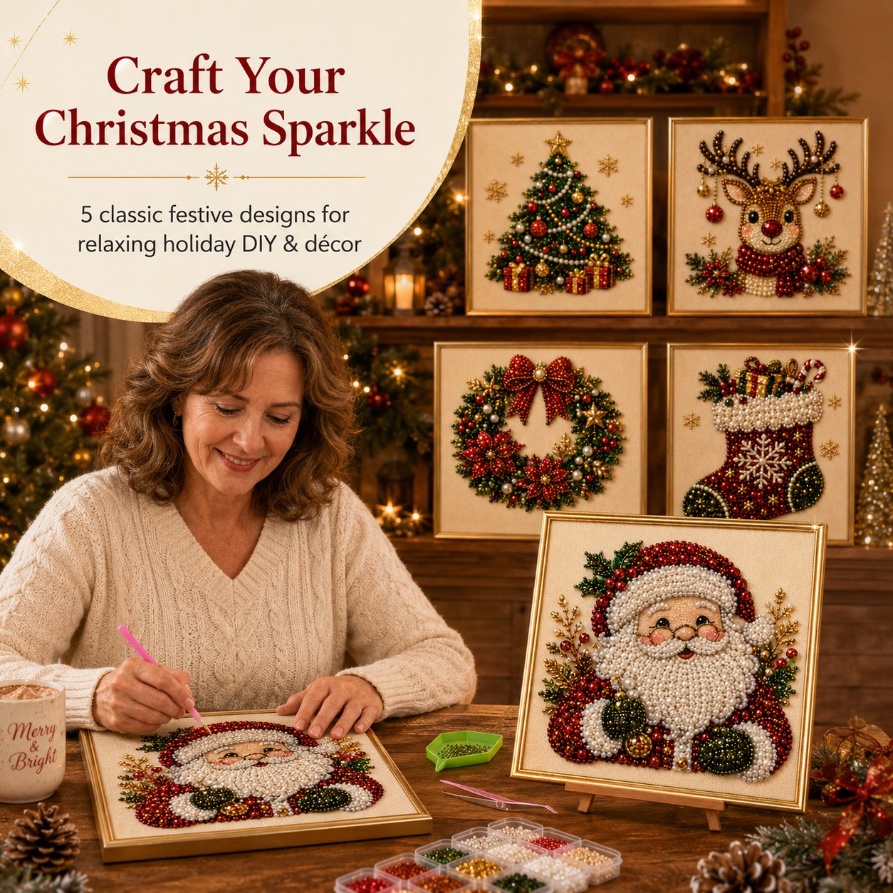 🎄Beginner-Friendly & Calming-💎DIY Holiday Pearl Painting Kit With Frame