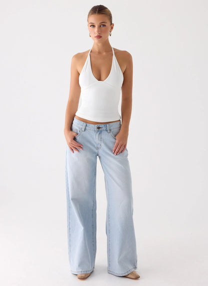 Neo Low Rise Wide Leg Denim Jeans - Light Blue Wash