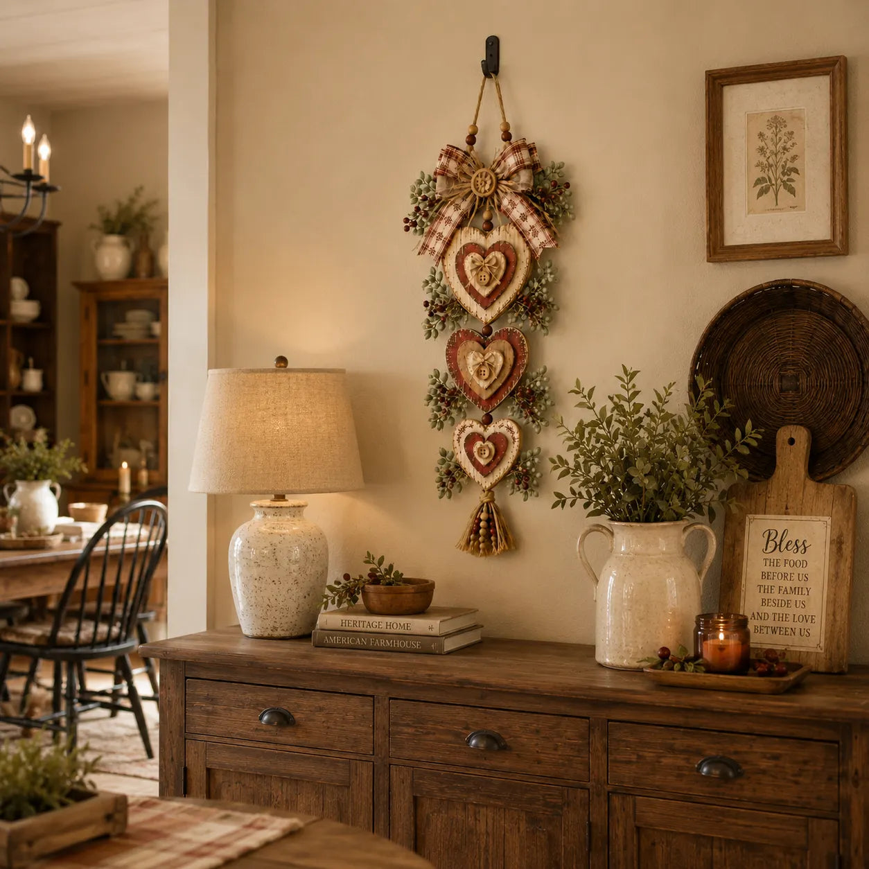 Vintage Farmhouse Layered Heart Wall Hanging