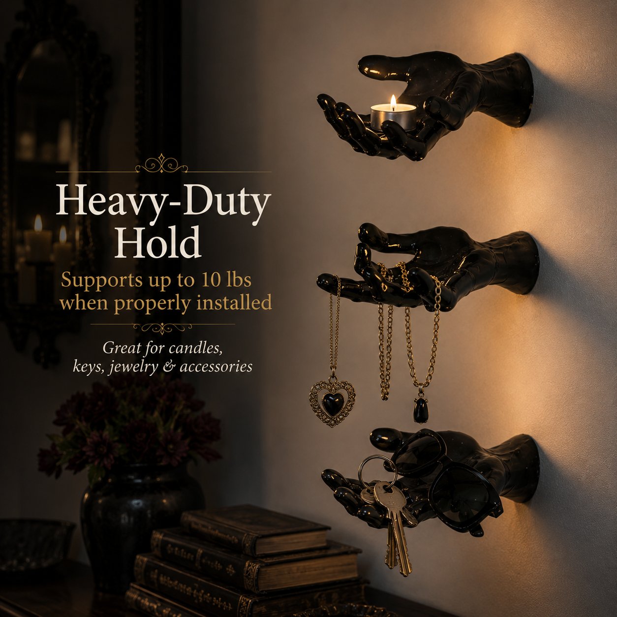 🖤 Wall Mounted Creepy Reaching Hands - Life-Sized Gothic Candle Holders