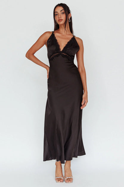 Signature Lace Trim Midi Dress Black