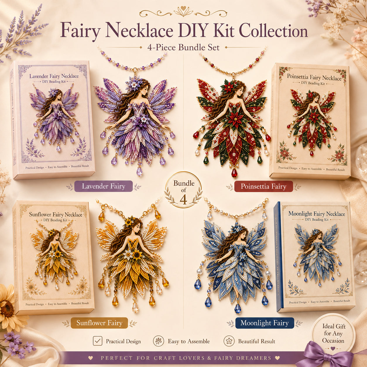 DIY Fairy Necklace Beading Kit, Seed Bead Jewelry Making Craft