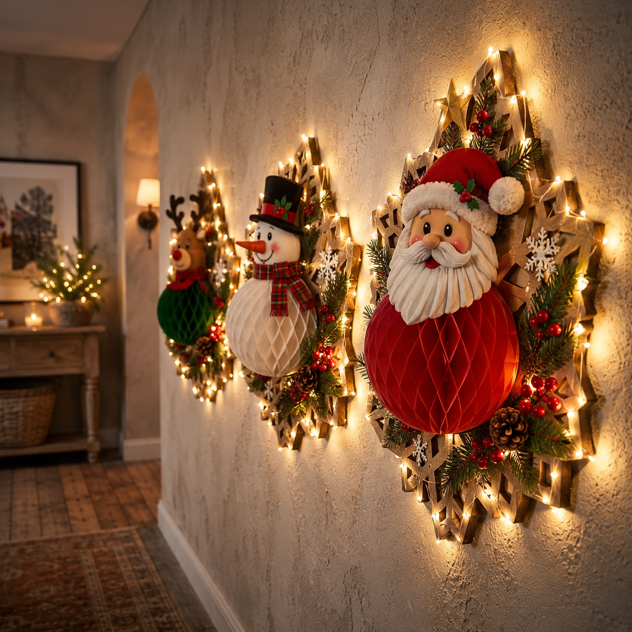 🎅 Christmas Honeycomb Wall Décor With LED string lights