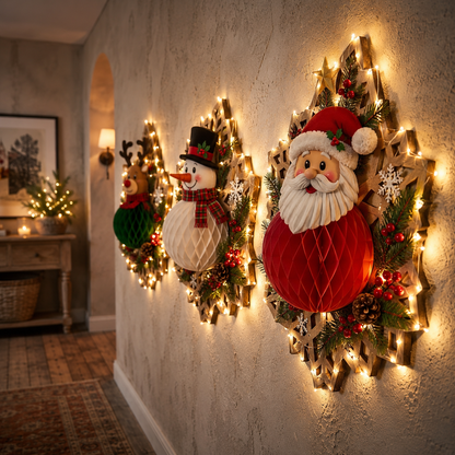 🎅 Christmas Honeycomb Wall Décor With LED string lights