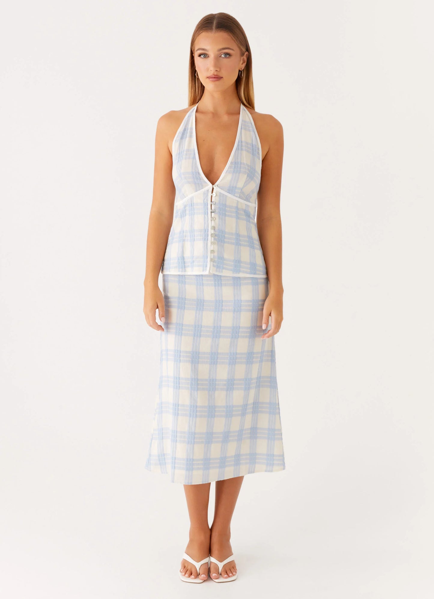 Esther Top - Blue Check Seersucker