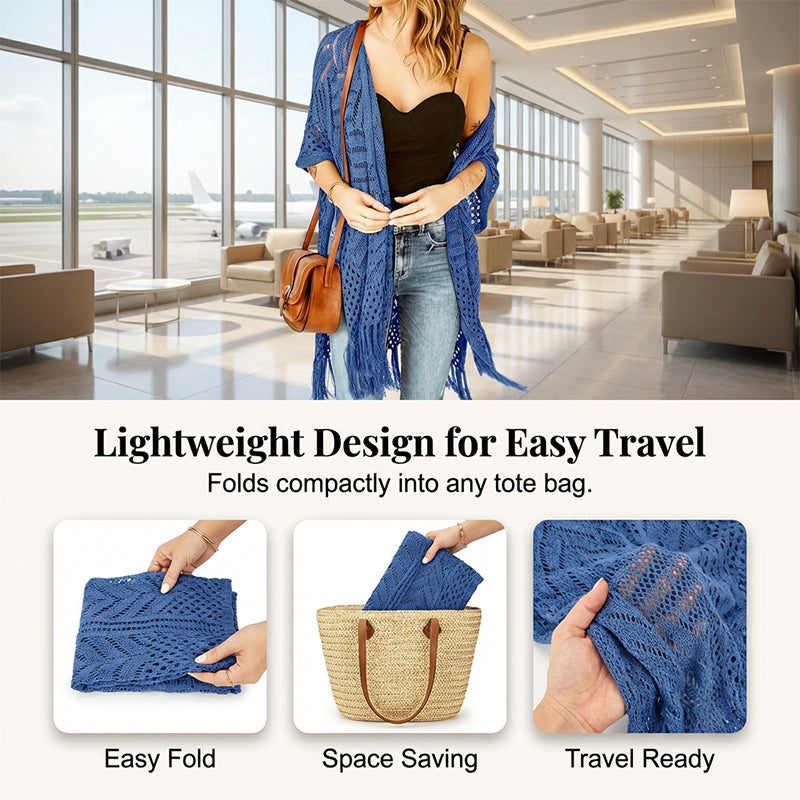 Women's Open-Front Knit Cover-Up with Tassel Fringe – Bohemian & Lightweight – Beach Essential