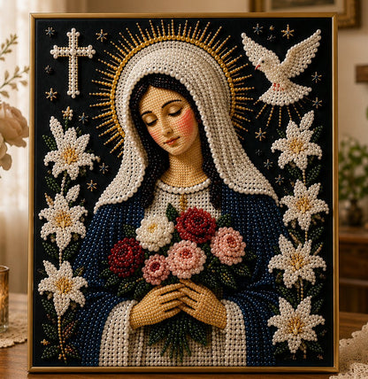 New Arrivals 49% OFF-2026  Divine Pearl Bead Virgin Mary Icon – A Peaceful DIY Faith Art Gift