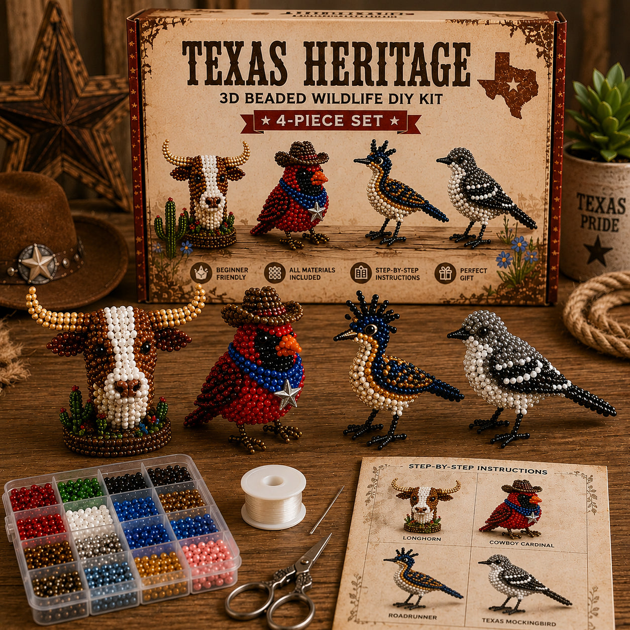 State Wildlife Beaded DIY Kit – 4-Piece Animal Craft Set Collection