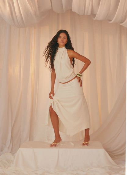 Evaden Low Rise Midi Skirt - Ivory