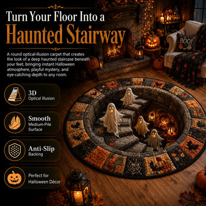 🔥 3D Haunted Staircase Round Rug – Spooky Halloween Optical Illusion 👻