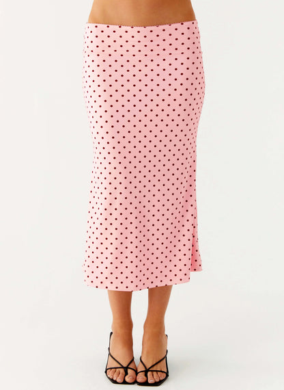 Bahama Low Rise Midi Skirt - Strawberry Dot