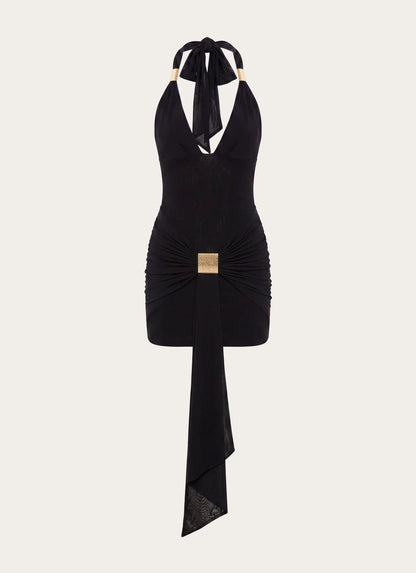 Miyah Halter Hardware Mini Dress - Black